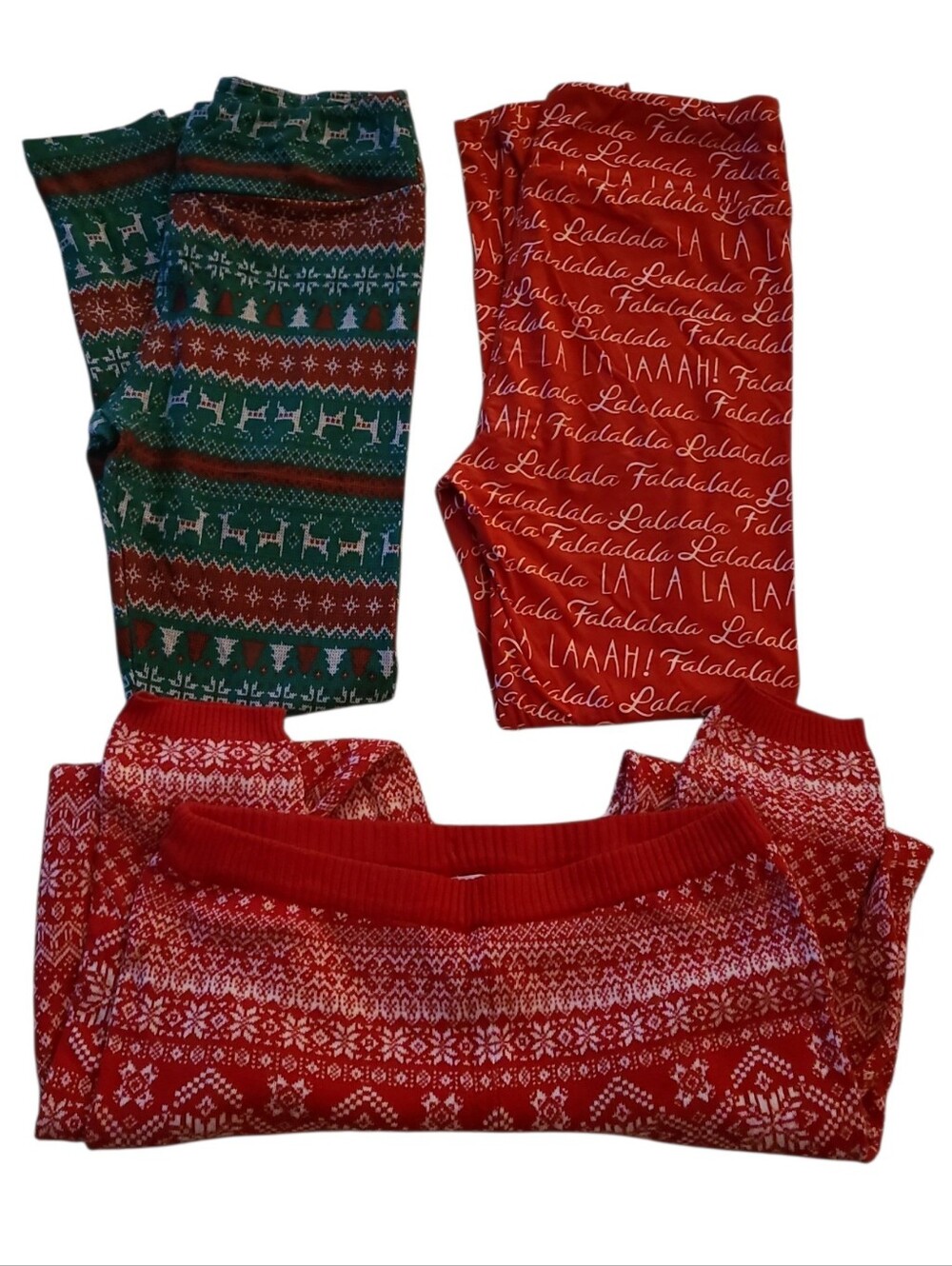 LLR LuLaRoa Christmas Xmas Pajama Leggings Bundle Red & Green Holiday Print OS